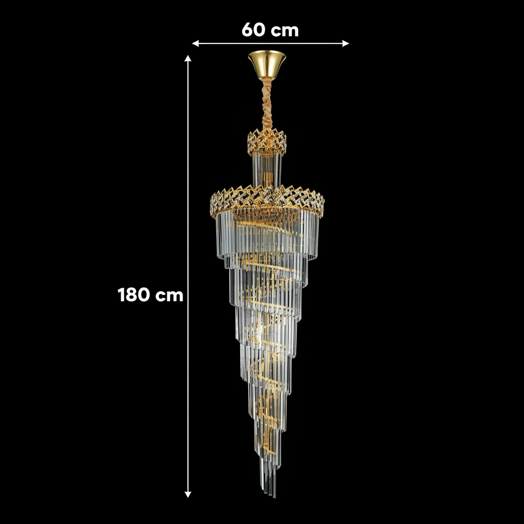 Candelabru Cristal WINDSOR Altiora, Diametru 60cm, Inaltime 180cm, 26xE14, Auriu Lucios, Inaltime Reglabila, Design Elegant