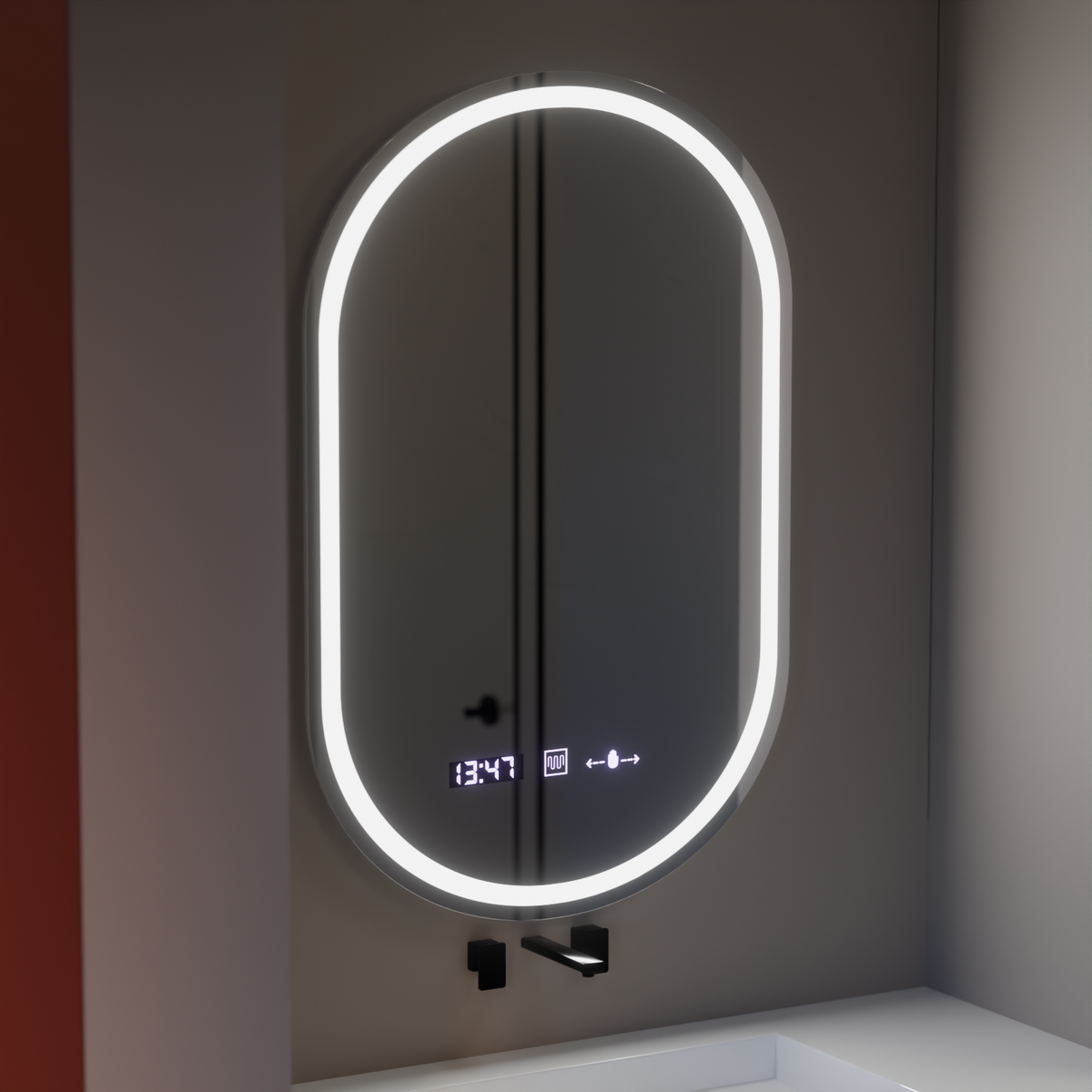 Oglinda LED Ovala, 50x80cm, Eminence MotionGlow Marcello, Sistem Dezaburire, Ceas & Termometru, Dimabila