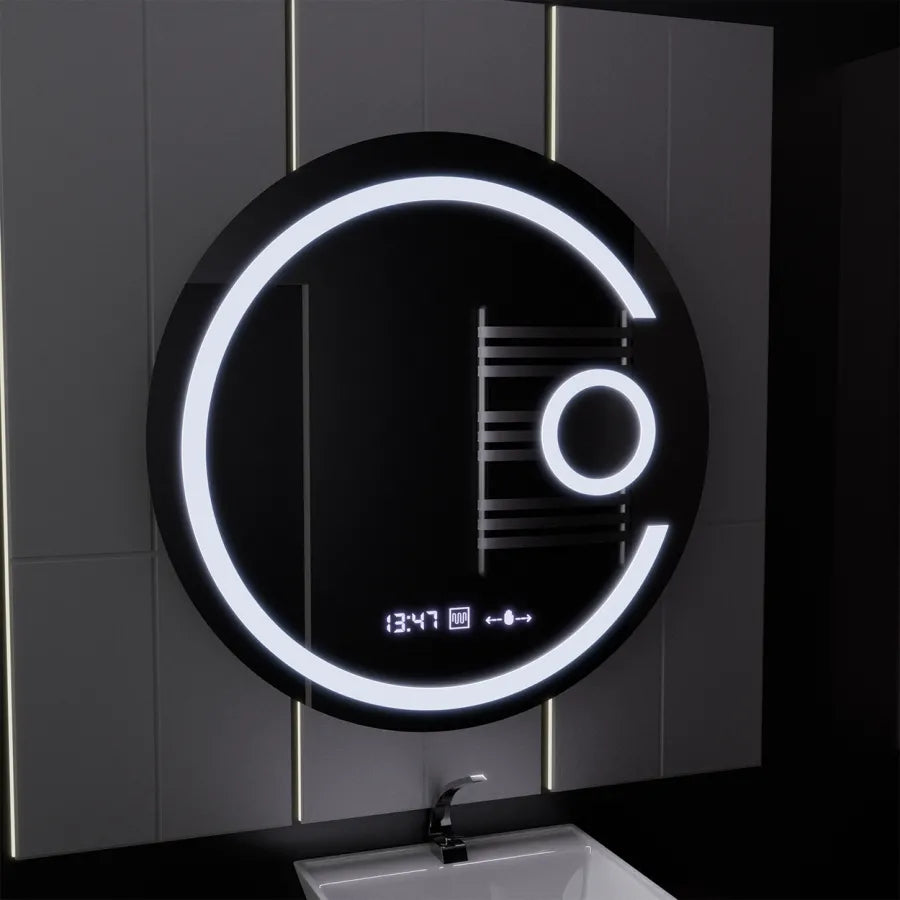 Oglinda LED Rotunda, 22W,  70cm, Visio MotionGlow Marcello, Sistem Dezaburire, Ceas & Termometru, Lupa Cosmetica, Dimabila, imaginea 2