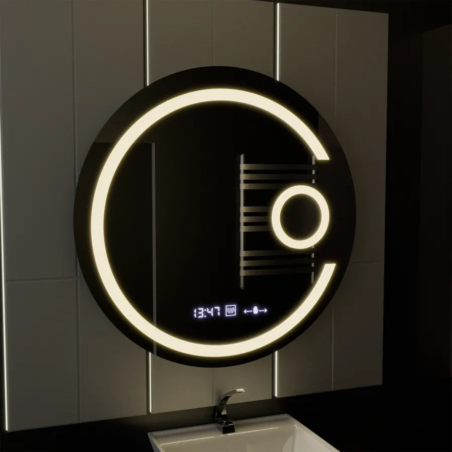 Oglinda LED Rotunda, 22W,  70cm, Visio MotionGlow Marcello, Sistem Dezaburire, Ceas & Termometru, Lupa Cosmetica, Dimabila, imaginea 4