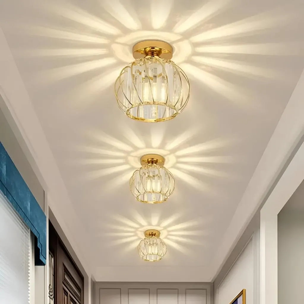 Lustra Monica, 1XE27, Auriu, D 16cm, Metal si Cristal
