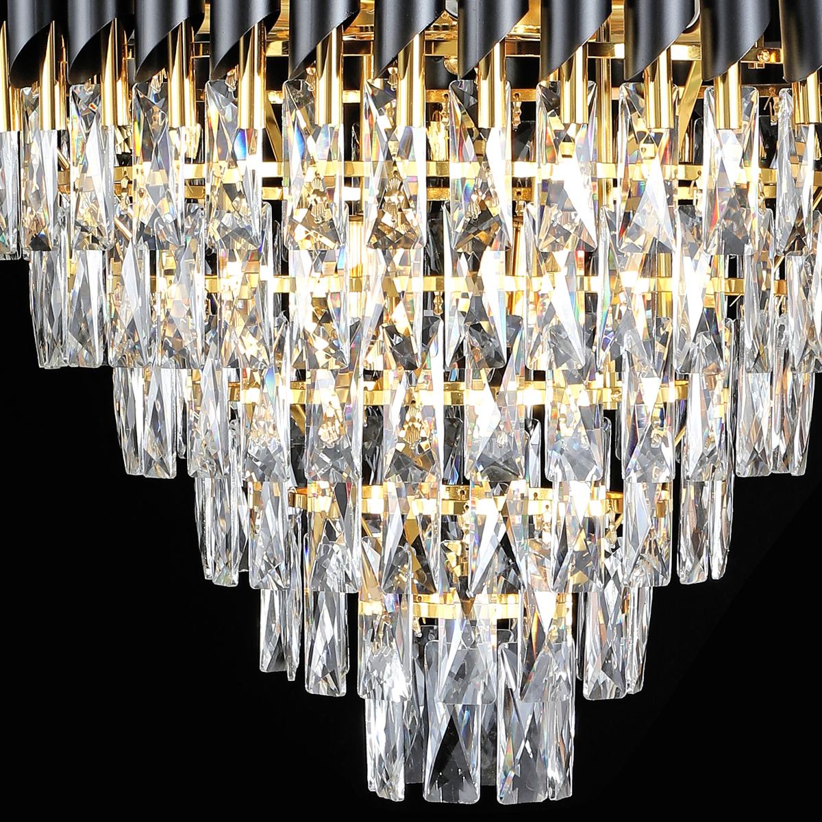 Candelabru Cristal CC900/800X1200, 23xE14, Diametru 80cm, Inaltime 120cm, Auriu Lucios si Negru, Inaltime Reglabila, Design Elegant