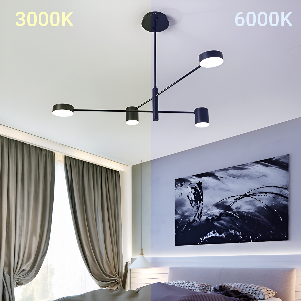 LED luster GALIOS 48 W, 4 svetlá, studené/teplé/neuterálne svetlo, čierny, imaginea 3