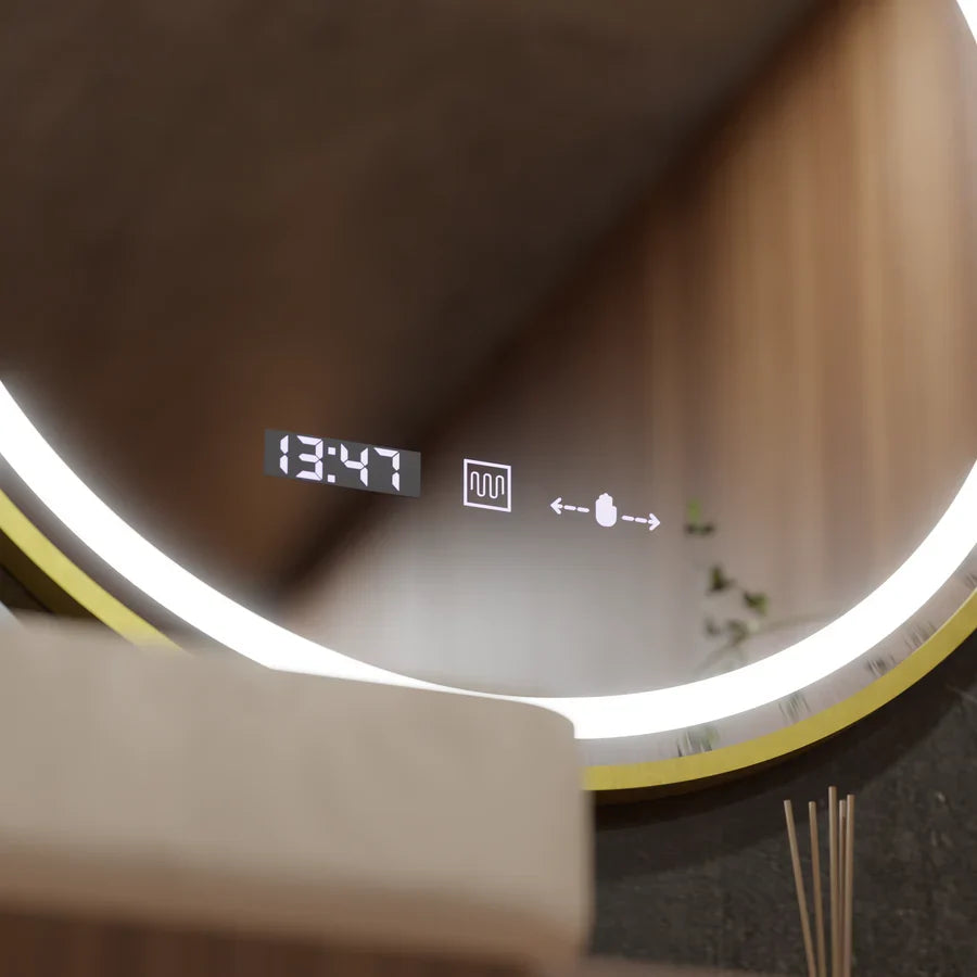 Oglinda LED Rotunda, 60cm, Celeste Royale Gold Eleve MotionGlow Marcello, Sistem Dezaburire, Ceas & Termometru, Dimabila, Curea Detasabila, imaginea 3
