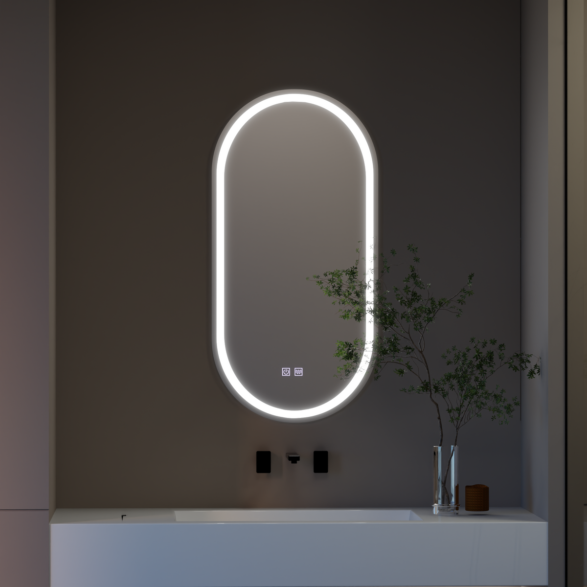 Oglinda LED Ovala, 50x100cm, Velara Touch, Sistem Dezaburire, Dimabila E14S/50X100