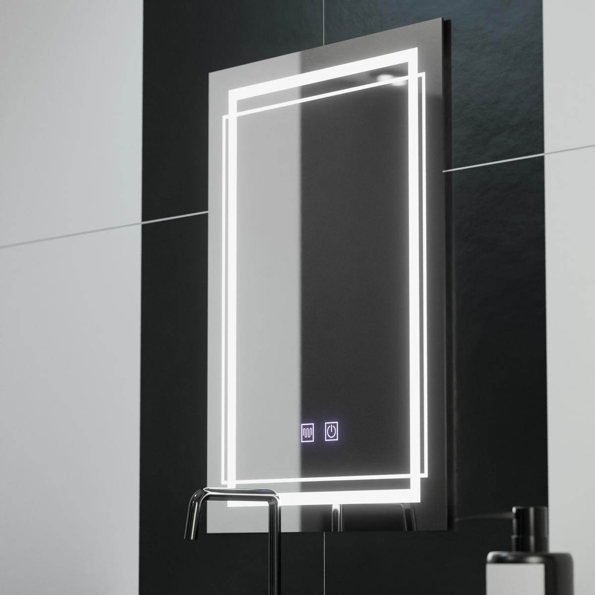 Oglinda LED Rectangulara, 50x70cm, KOVEN Touch, Sistem Dezaburire,Dimabila
