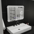 Oglinda LED Rectangulara, 80x60cm, Stile MotionGlow Marcello, Sistem Dezaburire, Ceas & Termometru, Lupa Cosmetica, Dimabila