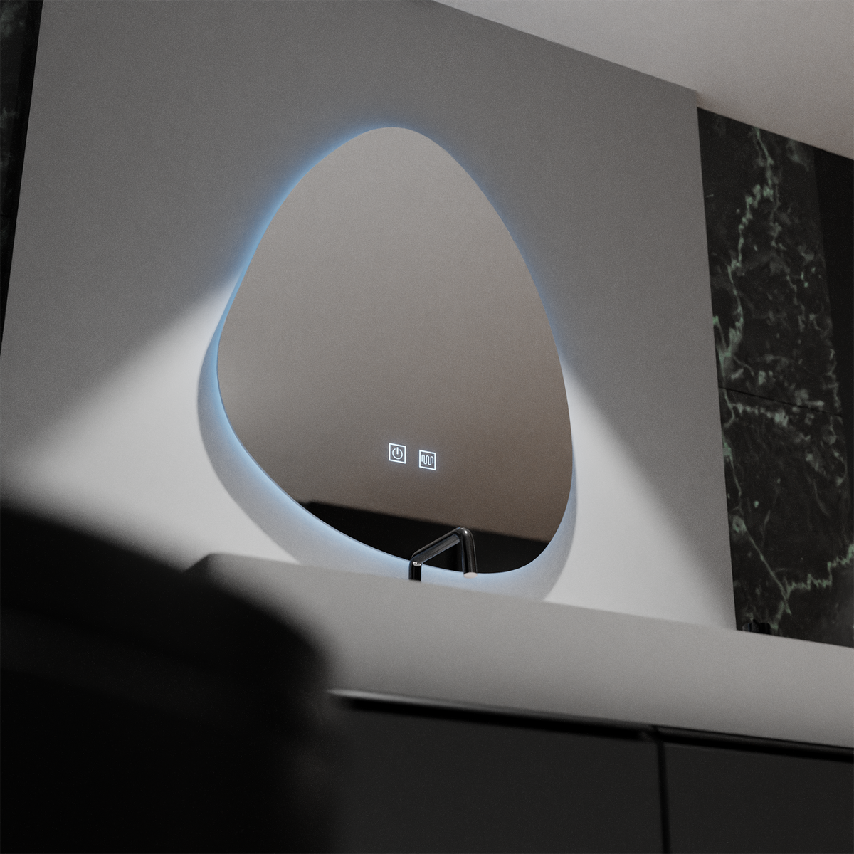 Oglinda LED Organica 80x60cm, Fluido Touch, Sistem Dezaburire, Dimabila