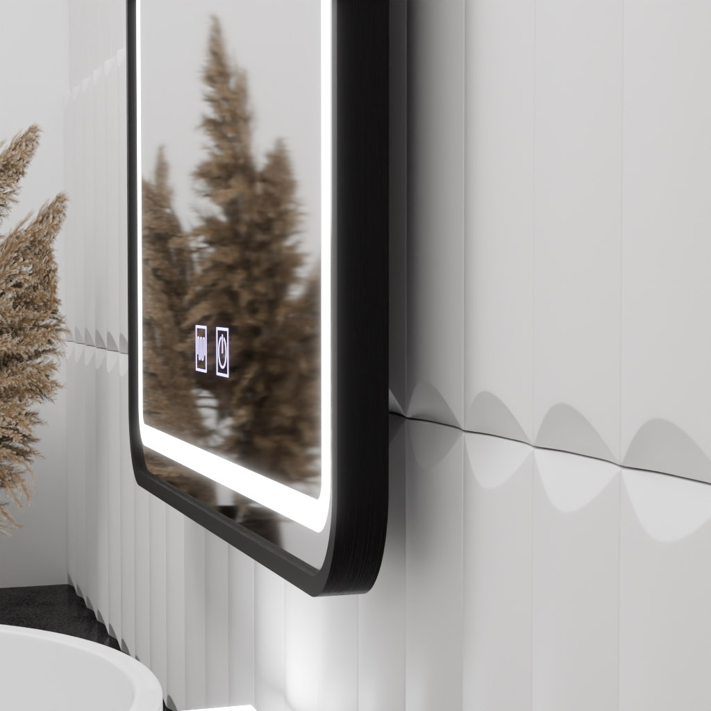 Oglinda LED Rectangulara 80x60cm – EDGE Touch Sistem Dezaburire, Rama Neagra