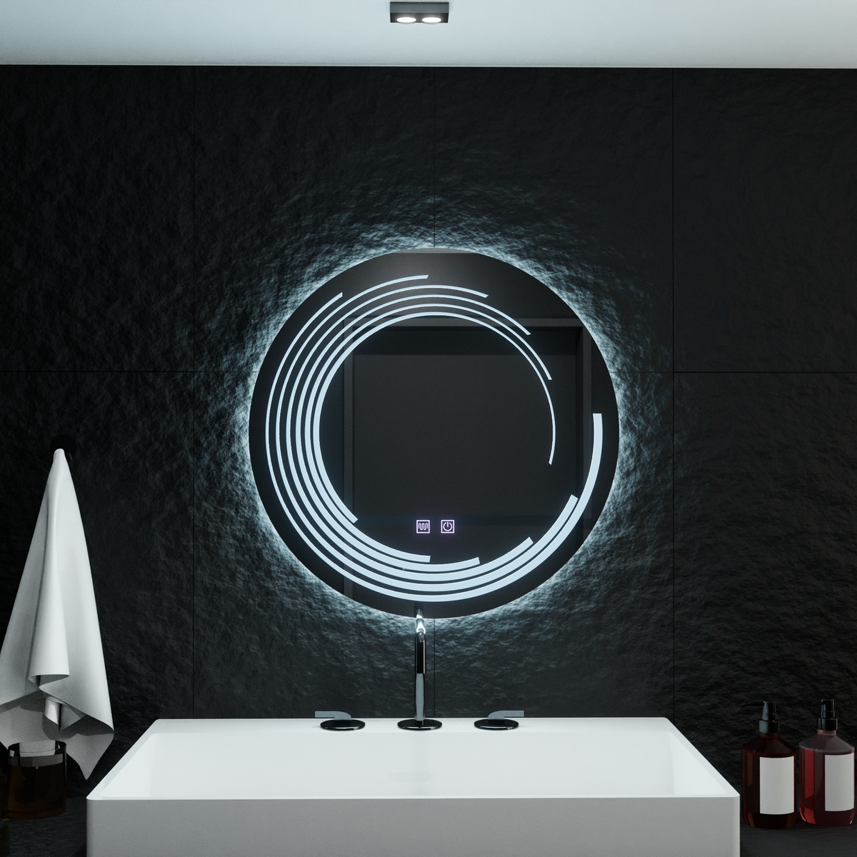 Oglinda LED Rotunda, 60cm, Lira Touch, Sistem Dezaburire, Dimabila