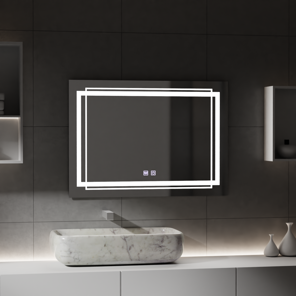 Oglinda LED Rectangulara, 80x60cm, KOVEN Touch, Sistem Dezaburire,Dimabila