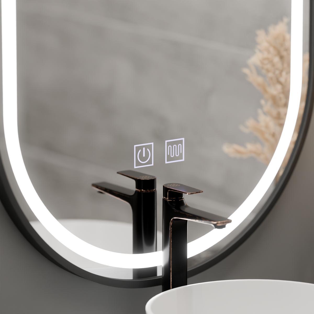 Oglinda LED Ovala 60x100cm VETRO, 22W, Touch Sistem Dezaburire Dimabila, Rama Neagra