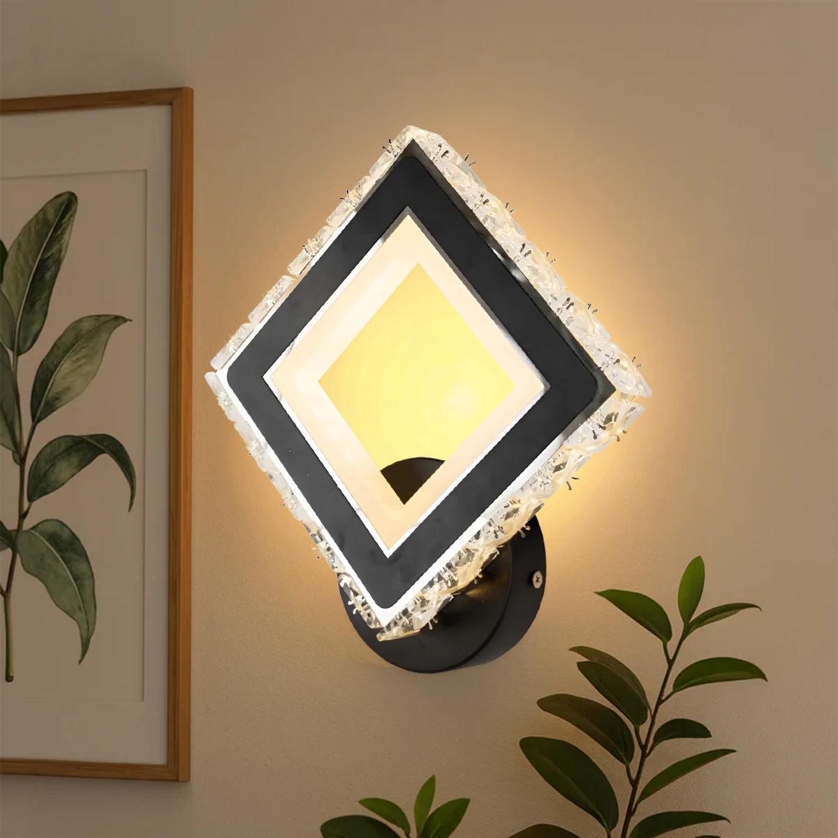 Aplica LED TERRANO cu Cristale, Patrat, 24W, Lumina Rece/Calda/Neutra, Negru & Inox, imaginea 1