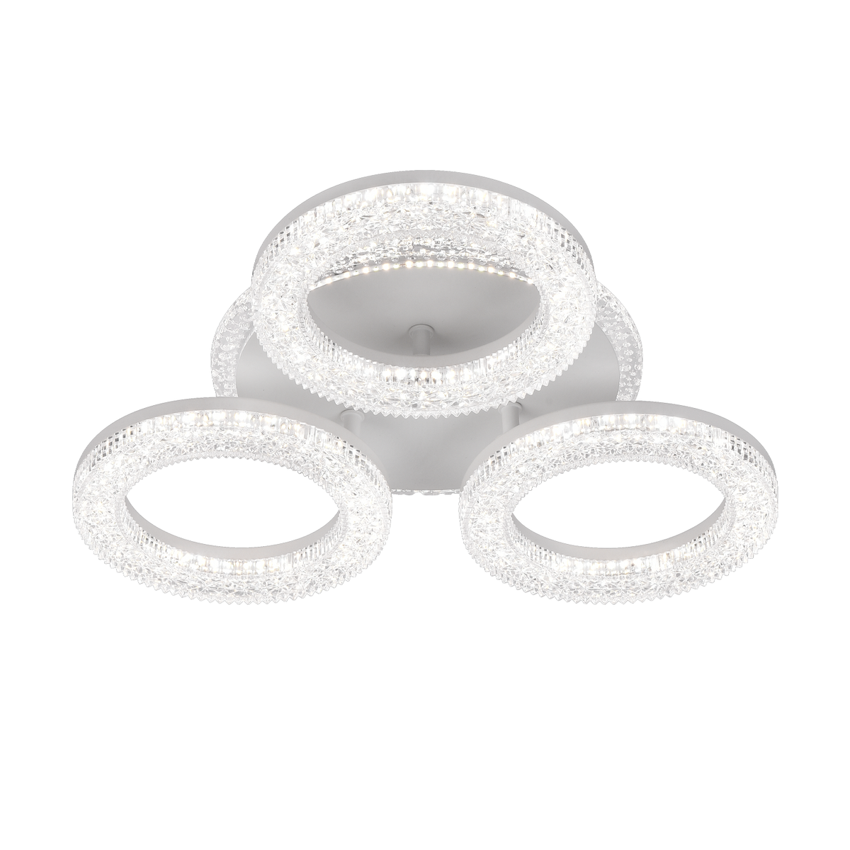 Lustră LED FREJA cu Telecomandă, 50W, 3000K/4000K/6000K, Dimabil, Alb, Cristale, 3 Cercuri