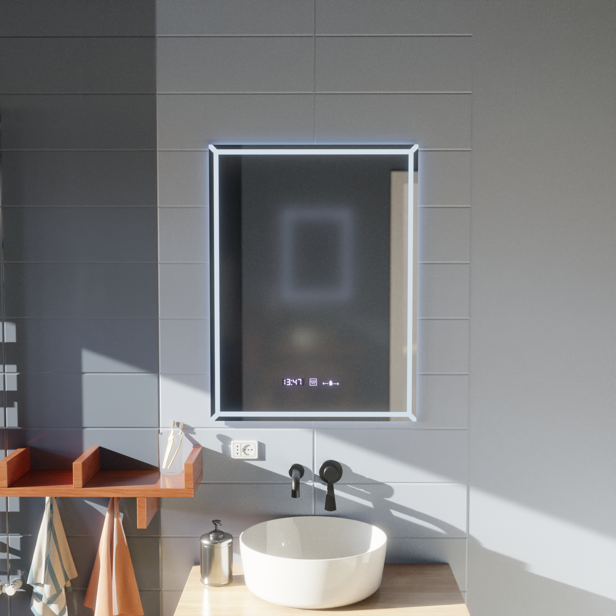 Oglinda LED Rectangulara, 60x80cm, VillayTouch Marcello, Sistem Dezaburire, Dimabila