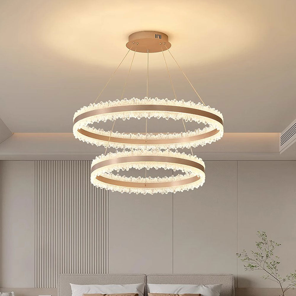 Lustra LED suspendata cu Telecomanda NIVALIS Duo 127W, Cercuri 60x80cm, lumina Rece/Calda/Neutra, Dimabila,Inaltime Reglabila, Auriu