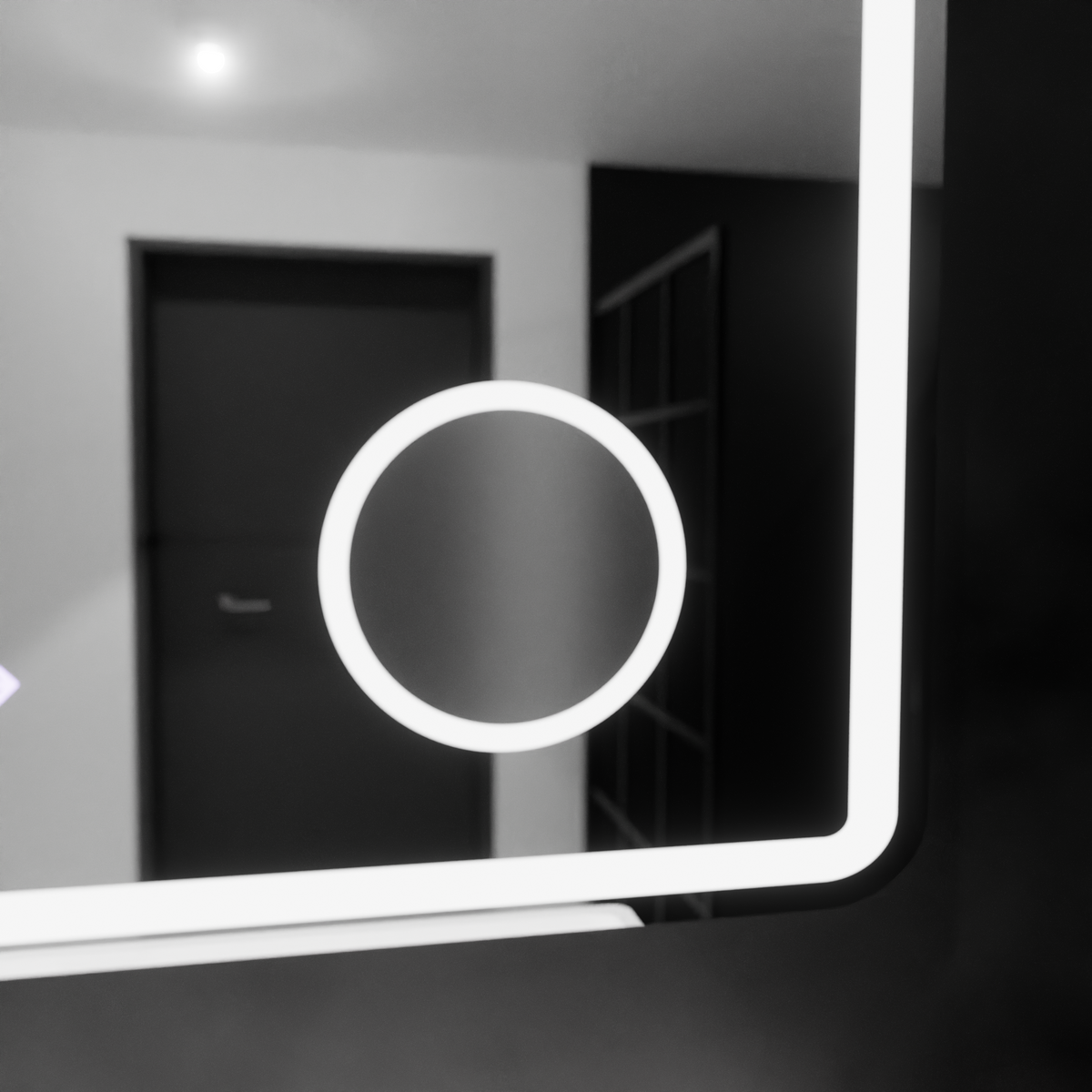 Oglinda LED Rectangulara, 90x75cm, Riflesso MotionGlow Marcello, Sistem Dezaburire, Ceas & Termometru, Lupa Cosmetica, Dimabila