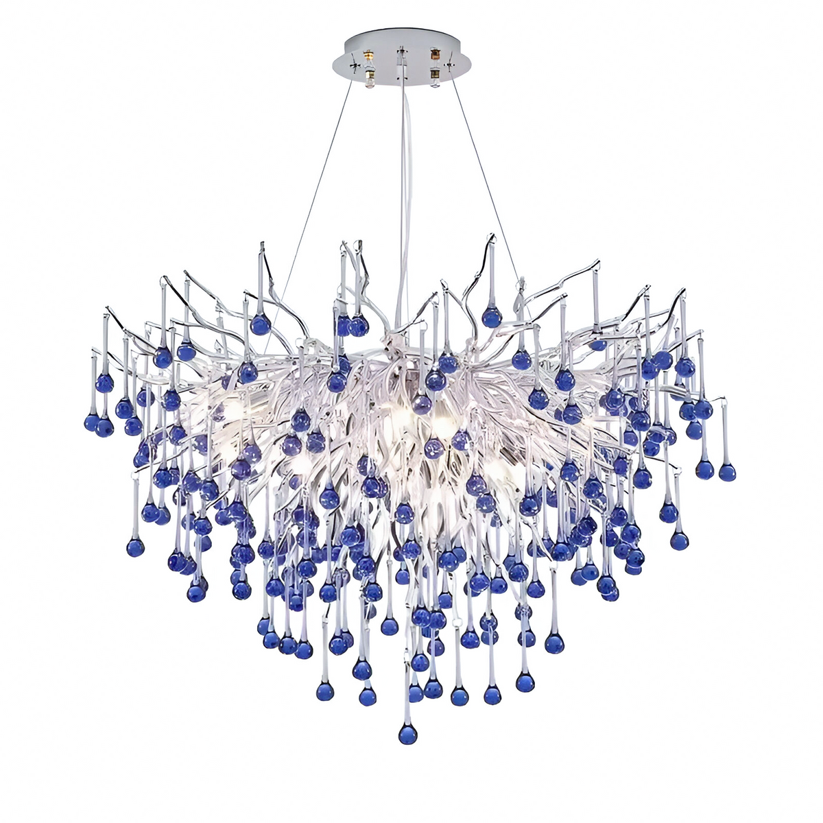 Candelabru Cristal CC335/400CH, 4x G9, Crom si Cristale Albastre, 40cm, Inaltime Reglabila