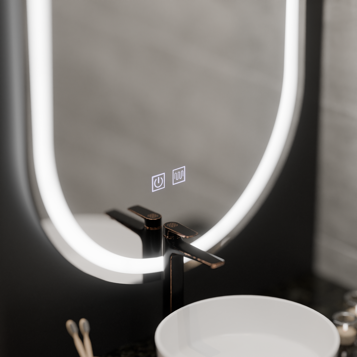 Oglinda LED Ovala, 45x65cm, Velara Touch, Sistem Dezaburire, Dimabila, imaginea 3