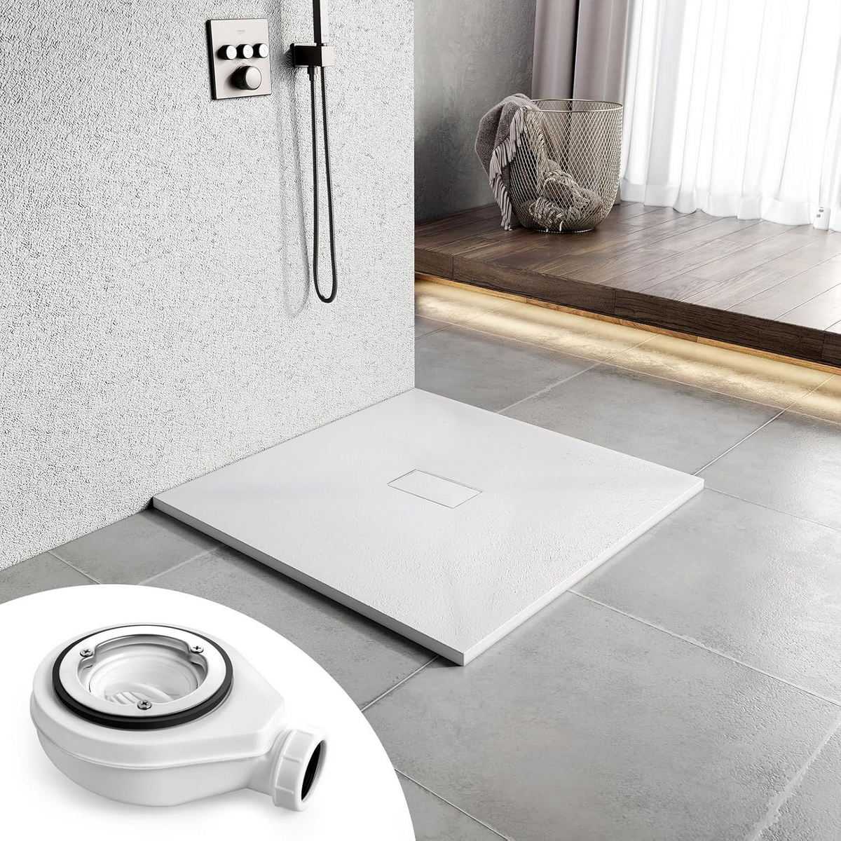 Cadita de dus patrata 90x90 cm, slim 3 cm, alb lucios