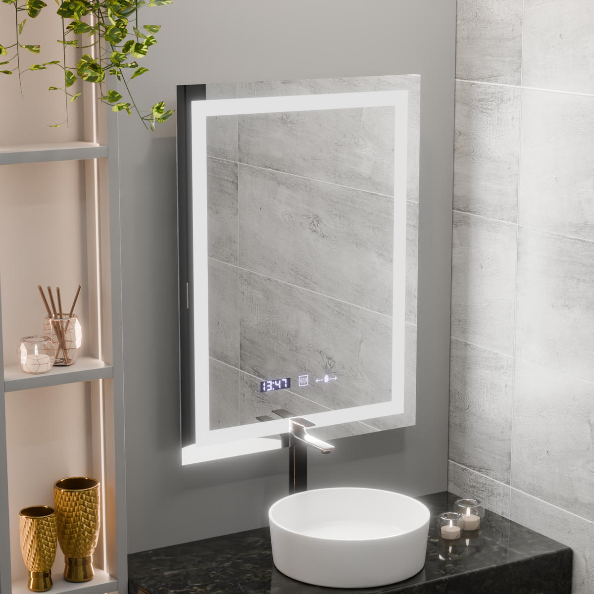Oglinda LED Rectangulara, 60x80cm, Verite MotionGlow Marcello, Sistem Dezaburire, Ceas & Termometru, Dimabila
