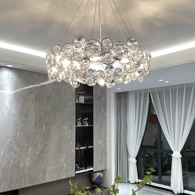 Candelabru Cristal Angelica 6XE14 Argintiu, Diametru 49cm, Inaltime Reglabila