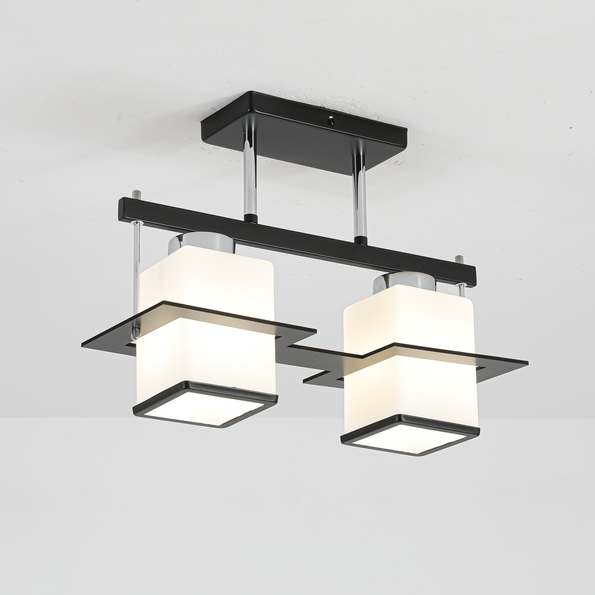 Classic Aramis Chandelier with Wood Square Shade 2X E27 Grey Black, imaginea 4