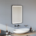 Oglinda LED Touch LUCIDA Sistem Dezaburire, Ceas si Temperatura 60x80 cm Rama Negru Brushed