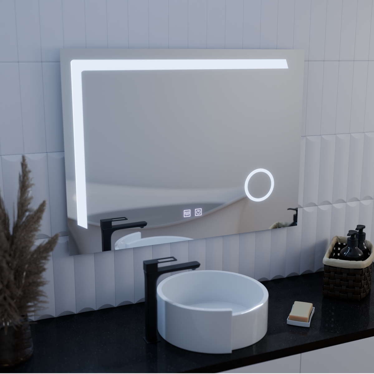 Oglinda LED Rectangulara, 80x60cm, Linea Touch, Sistem Dezaburire, Dimabila