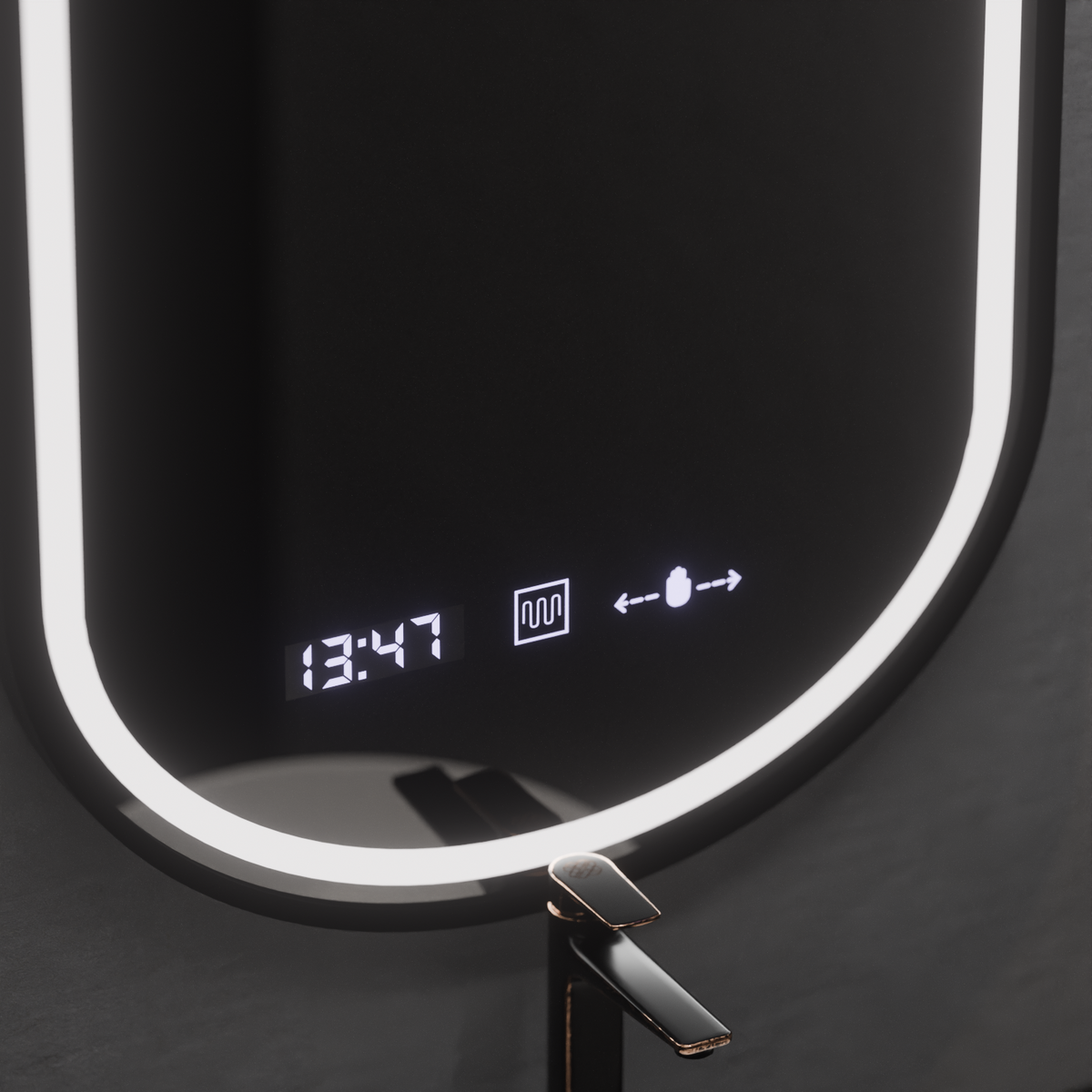 Oglinda LED Ovala, 50x90cm, Alessia MotionGlow Marcello, Sistem Dezaburire, Ceas & Termometru, Dimabila