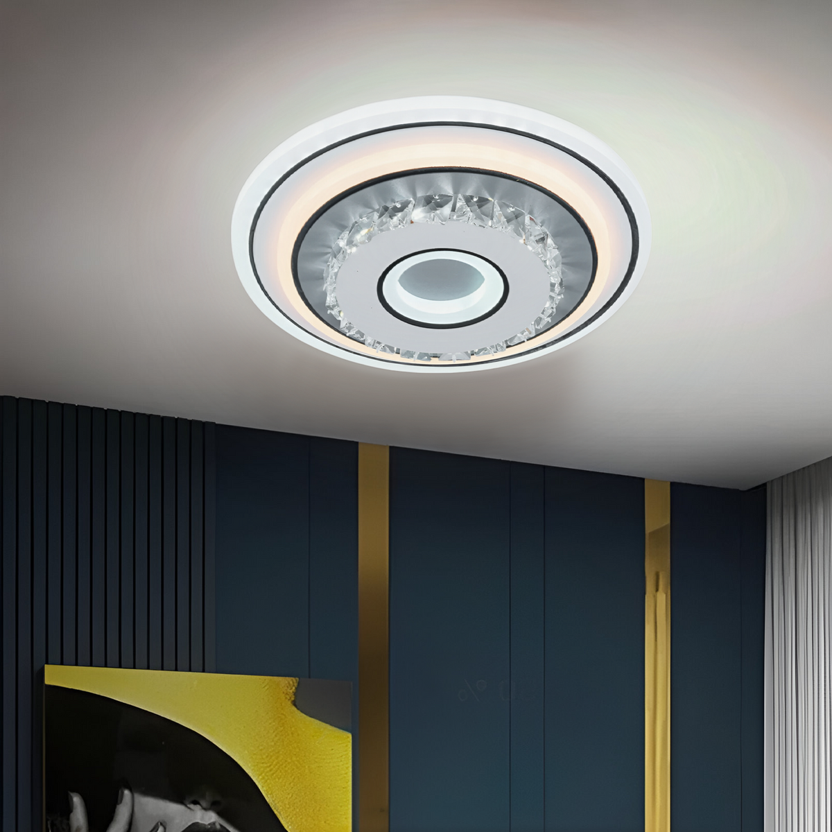 MITA 28W LED Crystal Chandelier, 20 cm Diameter, Round, Cool/Warm/Neutral Light, White, imaginea 1