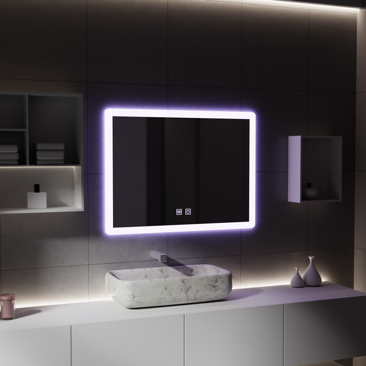 Oglinda LED Rentagulara, 80x60cm, Touch VENERA, Sistem Dezaburire,Dimabila