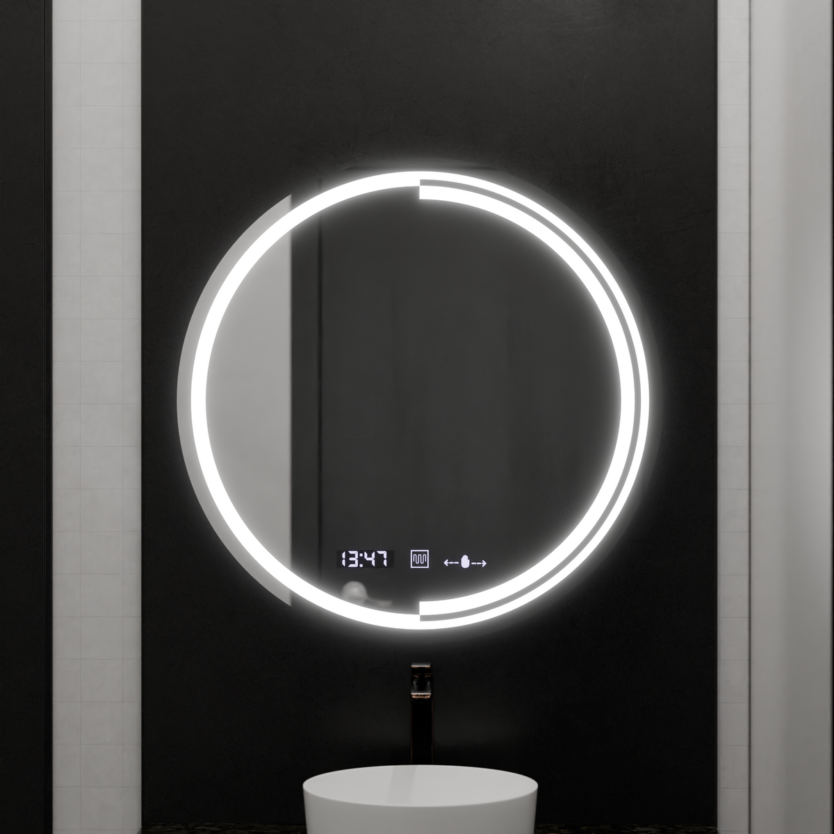 Kulaté LED zrkadlo, 60 cm, senzor pohybu MotionGlow Consuel Marcello, systém zmlazovania, hodiny a teplomer, dimovateľné, imaginea 3