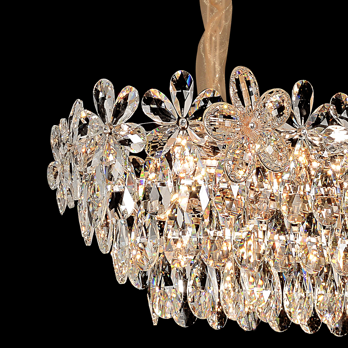 Candelabru Cristal Regalis 11x E14, 80cm, Auriu Lucios, Inaltime Reglabila, Metal si Cristal