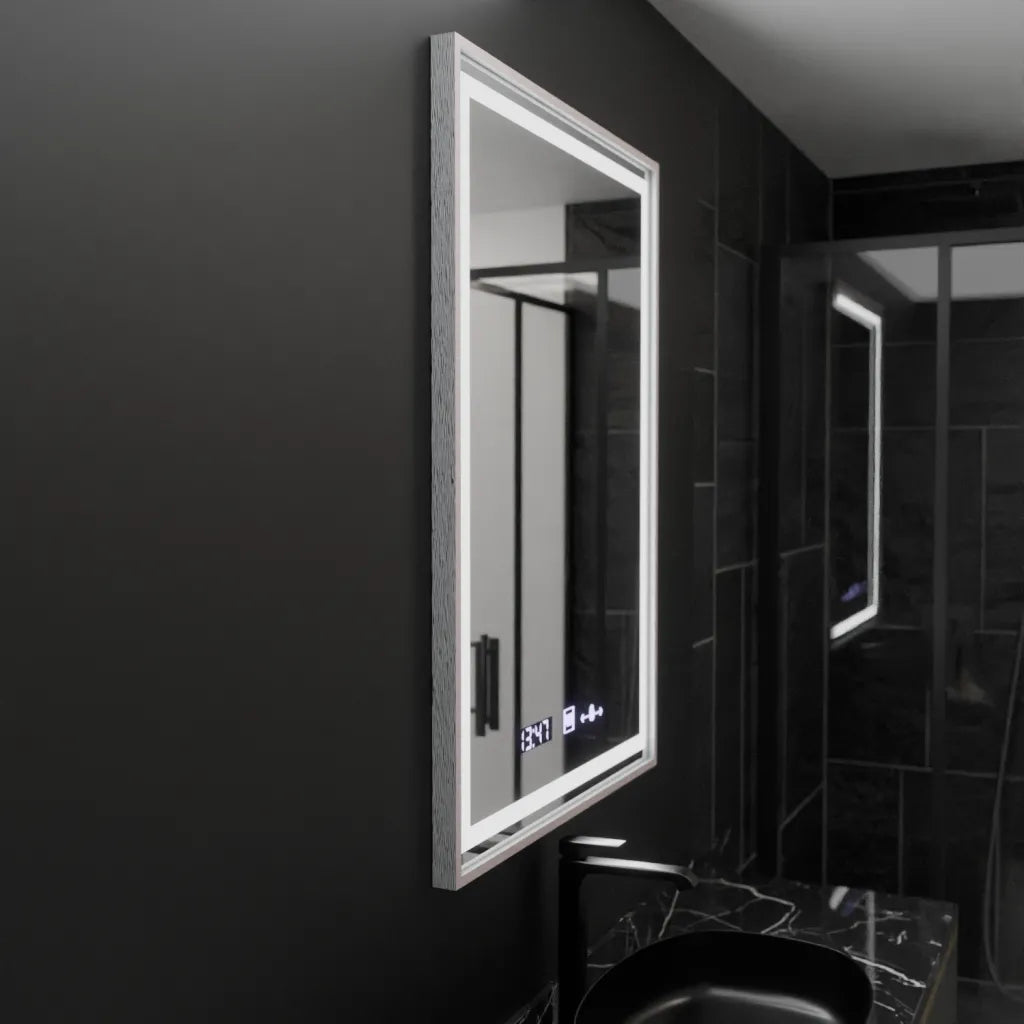 Oglinda LED Rectangulara, 60x80cm, Verite Imperial Silver Motion Glow Marcello, Sistem Dezaburire, Ceas & Termometru, Dimabila