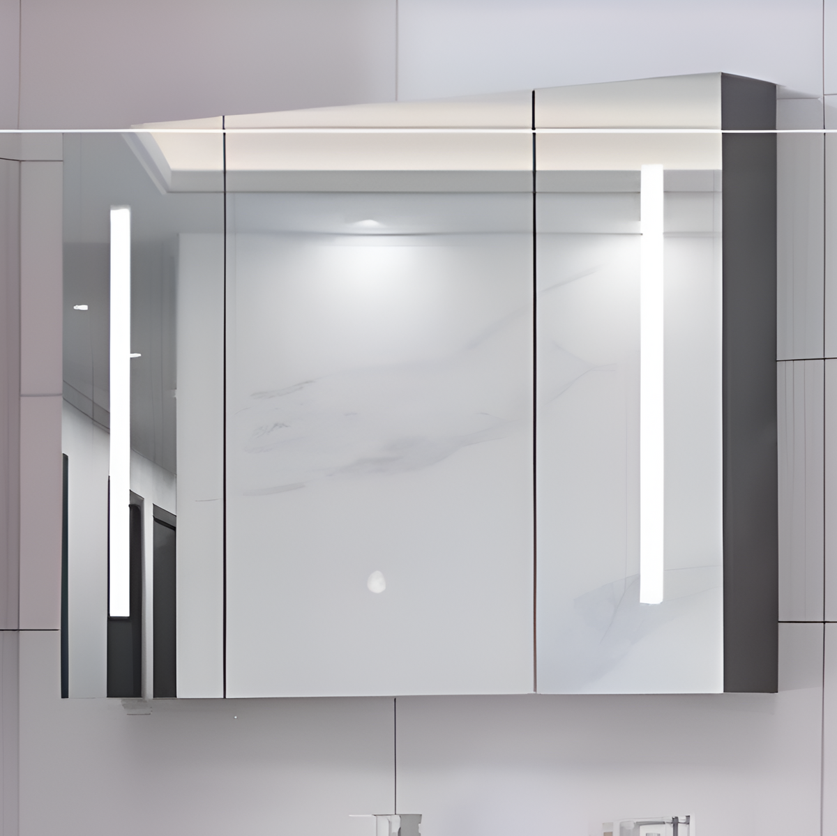 Oglinda LED cu Dulap AXEN 100x70 cm Alb Banda Verticala si Senzor Touch