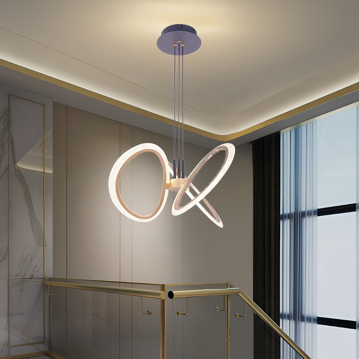 Lustra LED suspendata cu Telecomanda RIMINI 52W, 3 Elemente, lumina Rece/Calda/Neutra, Dimabila, Auriu