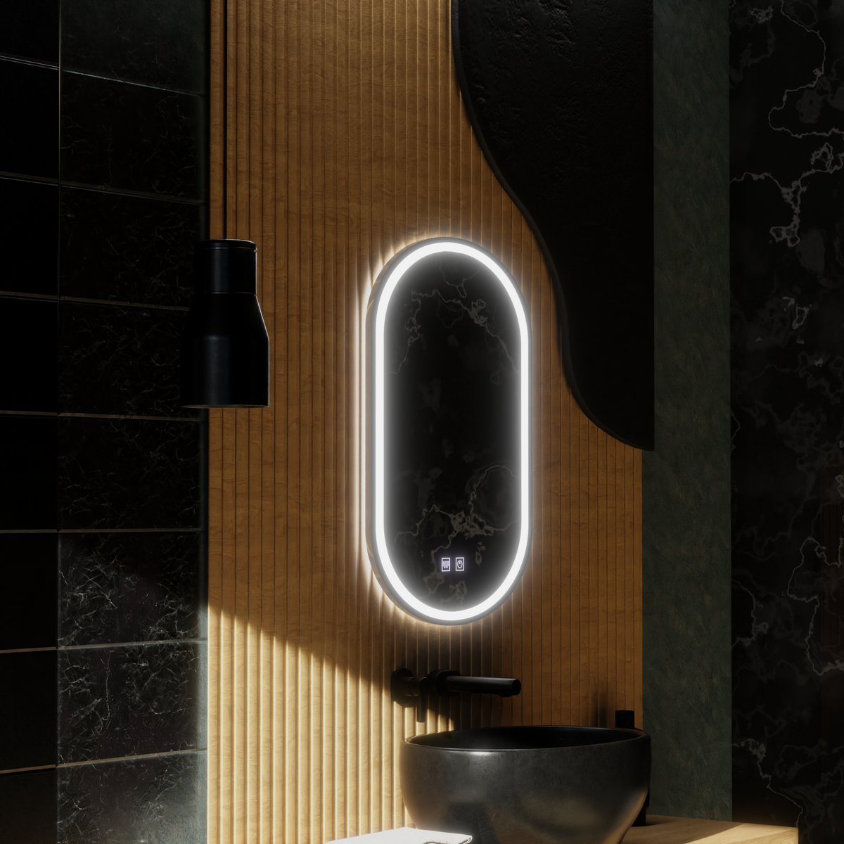 Oglinda LED Ovala, 45x65cm, Velara Touch, Sistem Dezaburire, Dimabila, imaginea 4