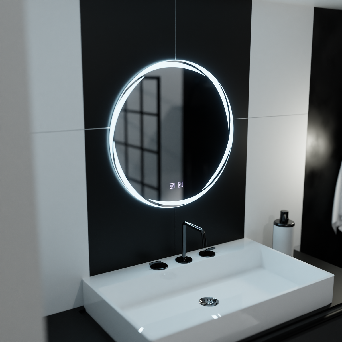 Oglinda LED Rotunda 60cm, Spirallus Touch, Sistem Dezaburire, Dimabila