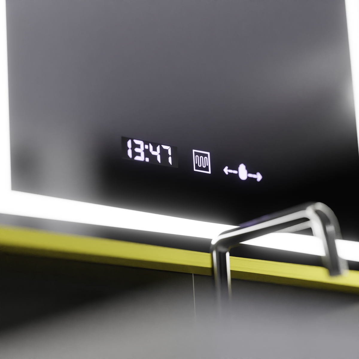 Oglinda LED Rectangulara, 50x70cm, Verite Royale Gold Motion Glow Marcello, Sistem Dezaburire, Ceas & Termometru, Dimabila