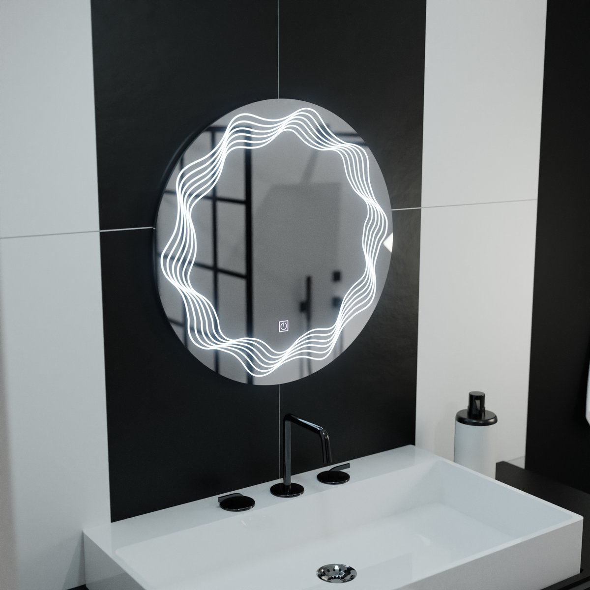 Oglinda LED Rotunda 60cm, Flusso Touch, Sistem Dezaburire, Dimabila
