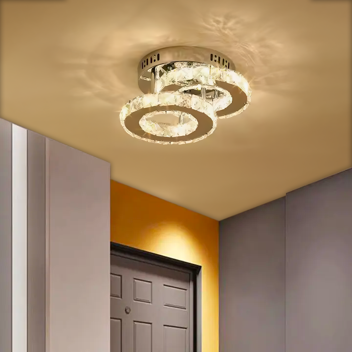 Lustra LED cu cristal ROYALO ROTONDA 26W, 2 Cercuri, lumina Rece/Calda/Neutra, Crom Lucios