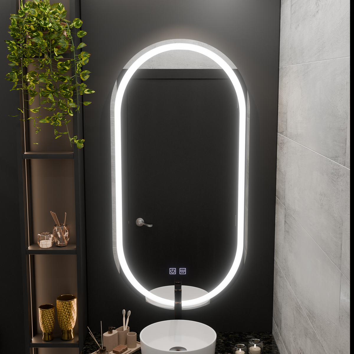 Oglinda LED Ovala, 50x100cm, Velara Touch, Sistem Dezaburire, Dimabila E14S/50X100