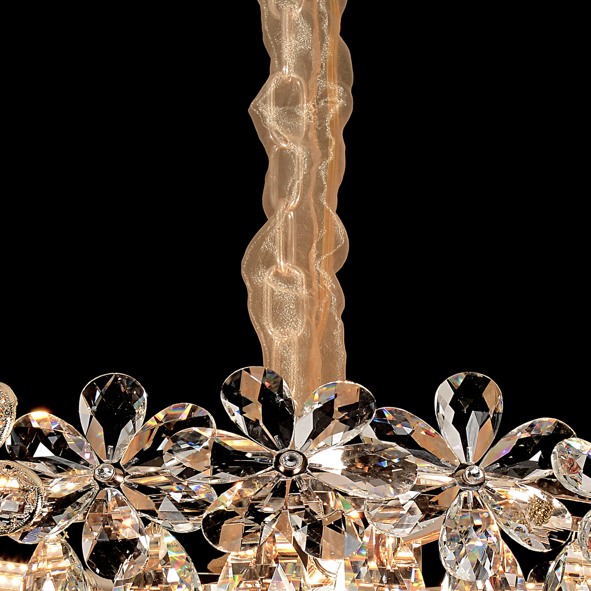 Candelabru Cristal, Eleganza 7xE14, Diametru 40cm, Auriu Lucios, Inaltime Reglabila, Metal si Cristal