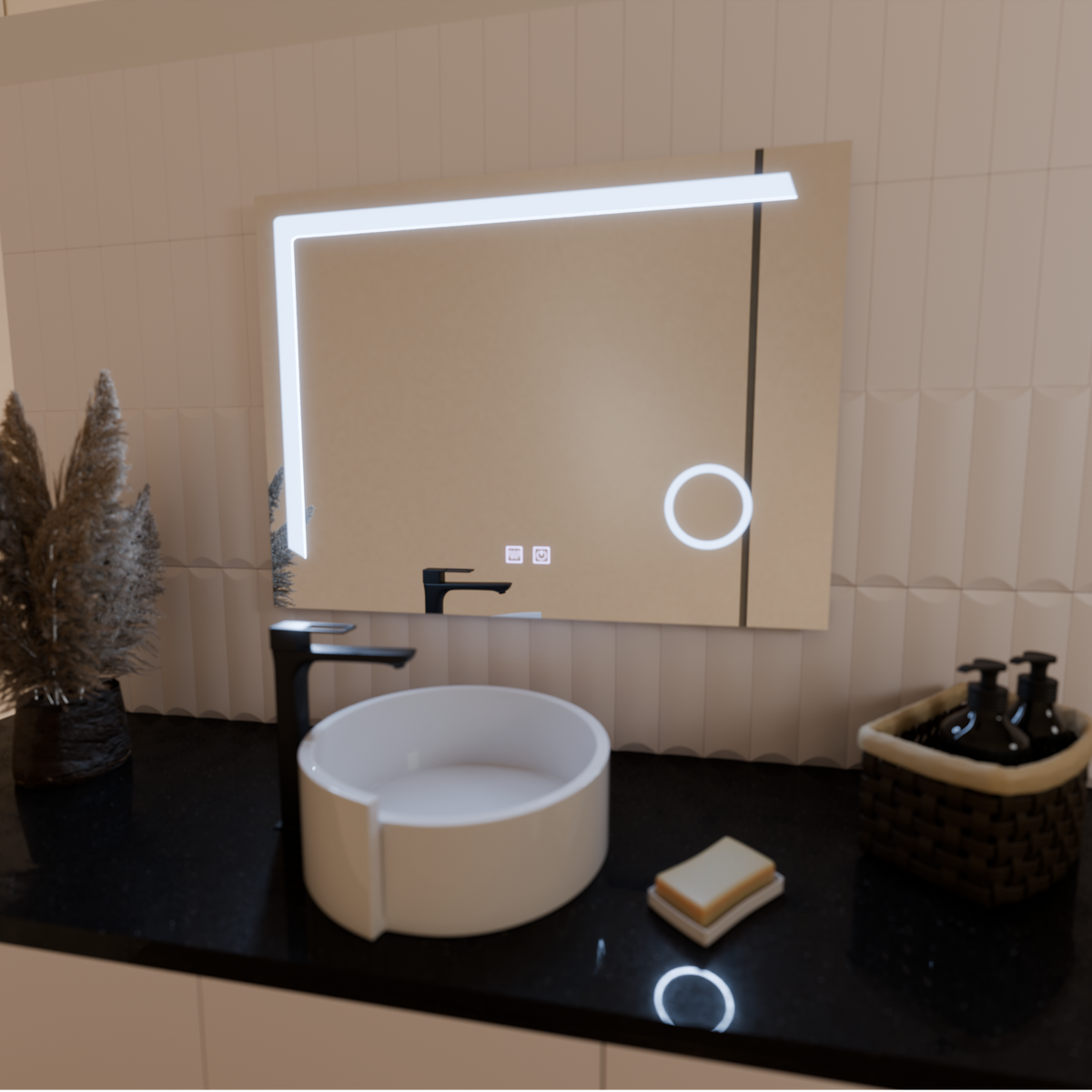 Oglinda LED Rectangulara, 80x60cm, Linea Touch, Sistem Dezaburire, Dimabila