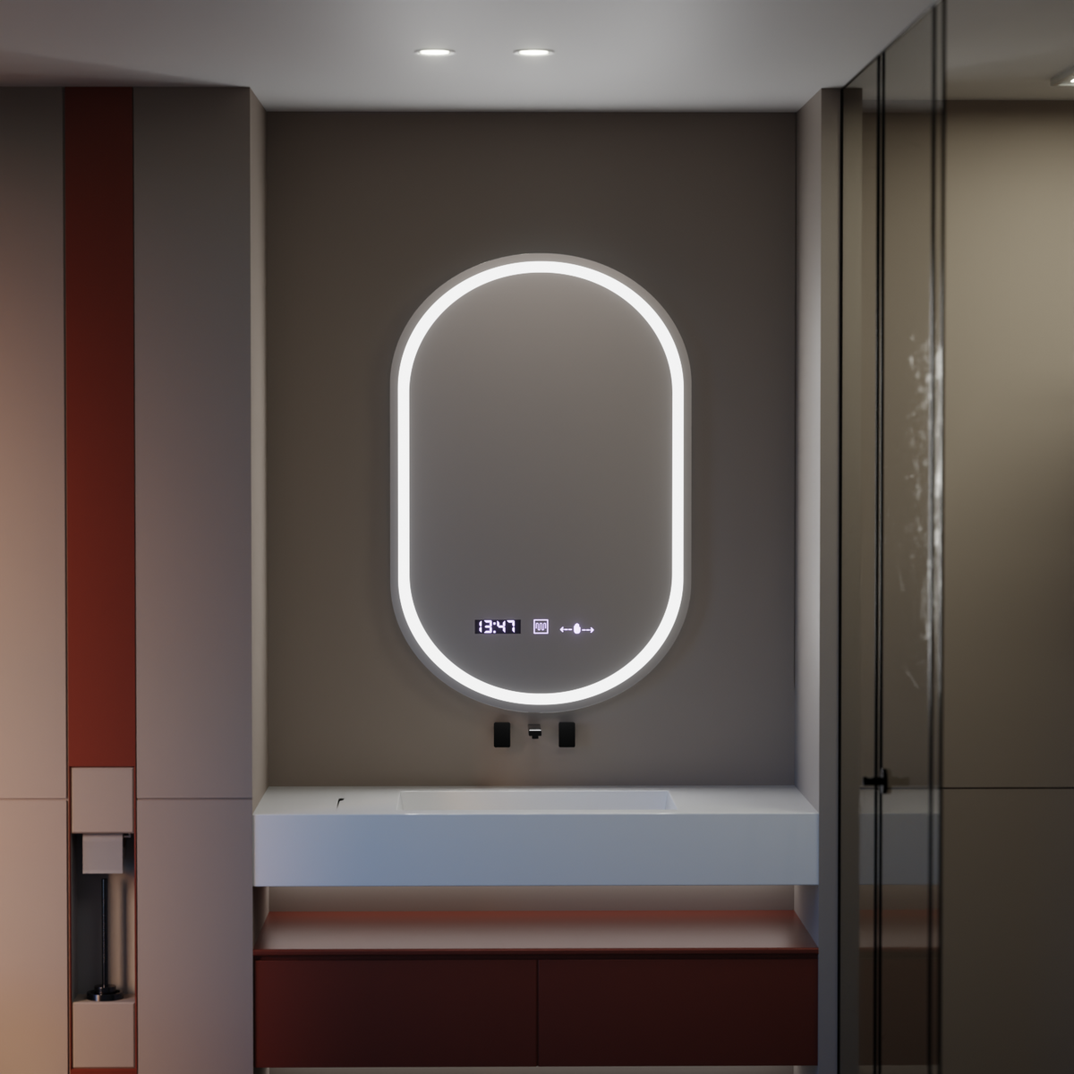 Oglinda LED Ovala, 50x80cm, Eminence MotionGlow Marcello, Sistem Dezaburire, Ceas & Termometru, Dimabila