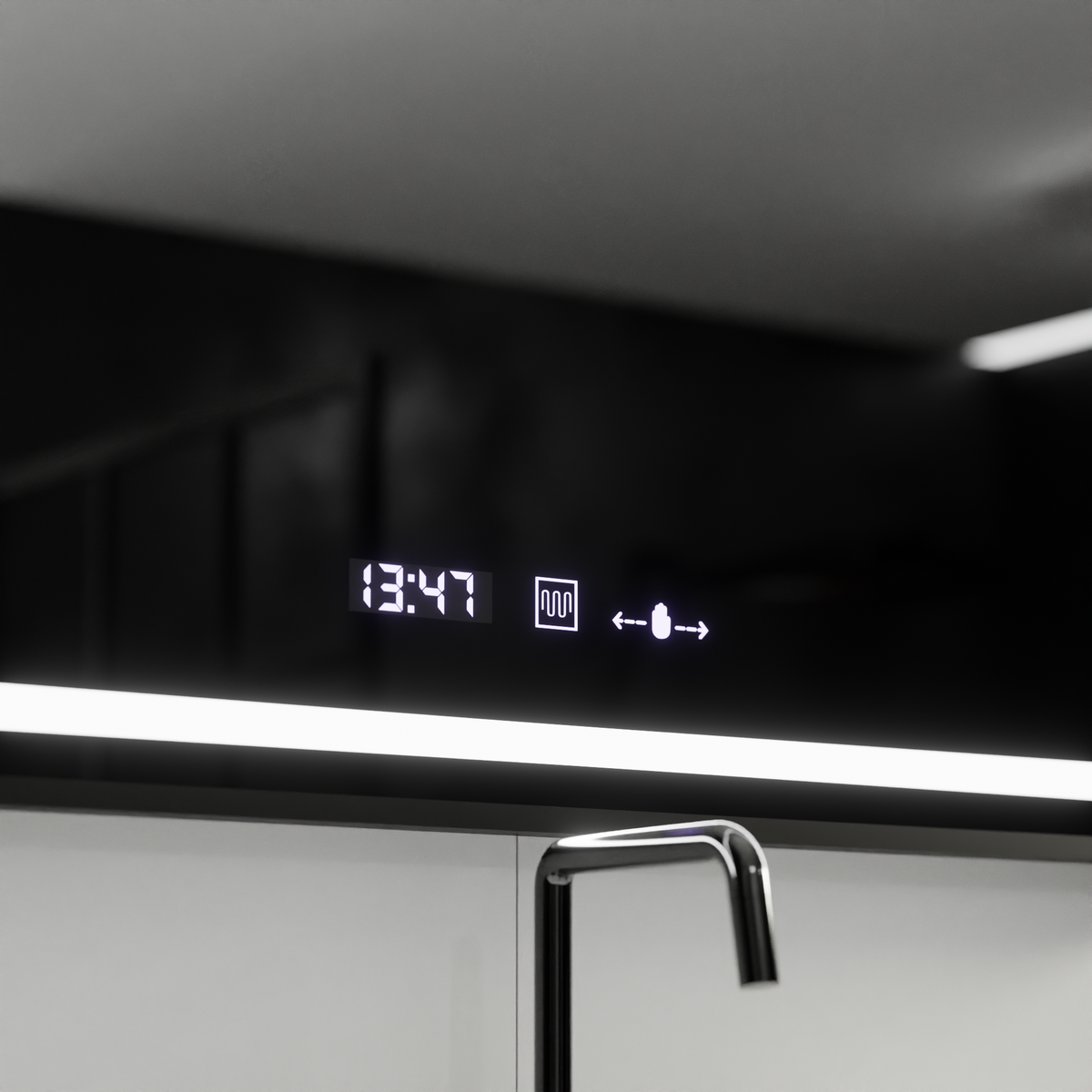 Oglinda LED Rectangulara, 120x80cm, Verite Majeste Noir Motion Glow Marcello, Sistem Dezaburire, Ceas & Termometru, Dimabila