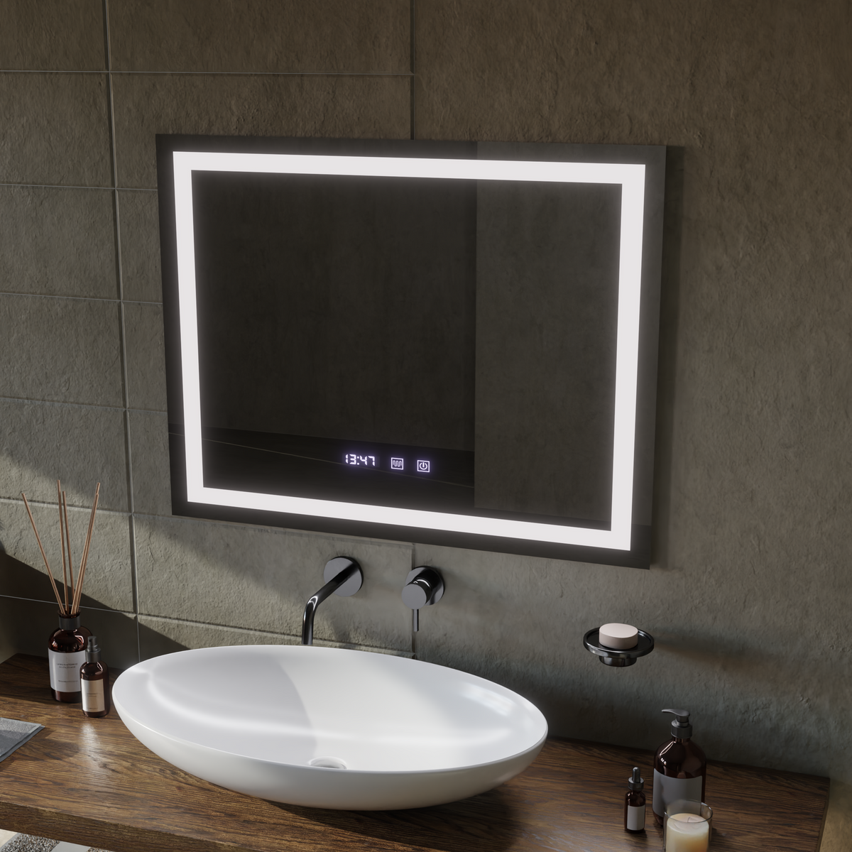 Oglinda LED Touch MODENA Sistem Dezaburire, Ceas si Temperatura 80x60 cm