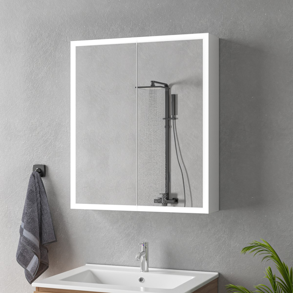 LED zrkadlo s skriňkou MODA 60x70 cm biele  Obrubové osvetlenie a radarový snímač, imaginea 4