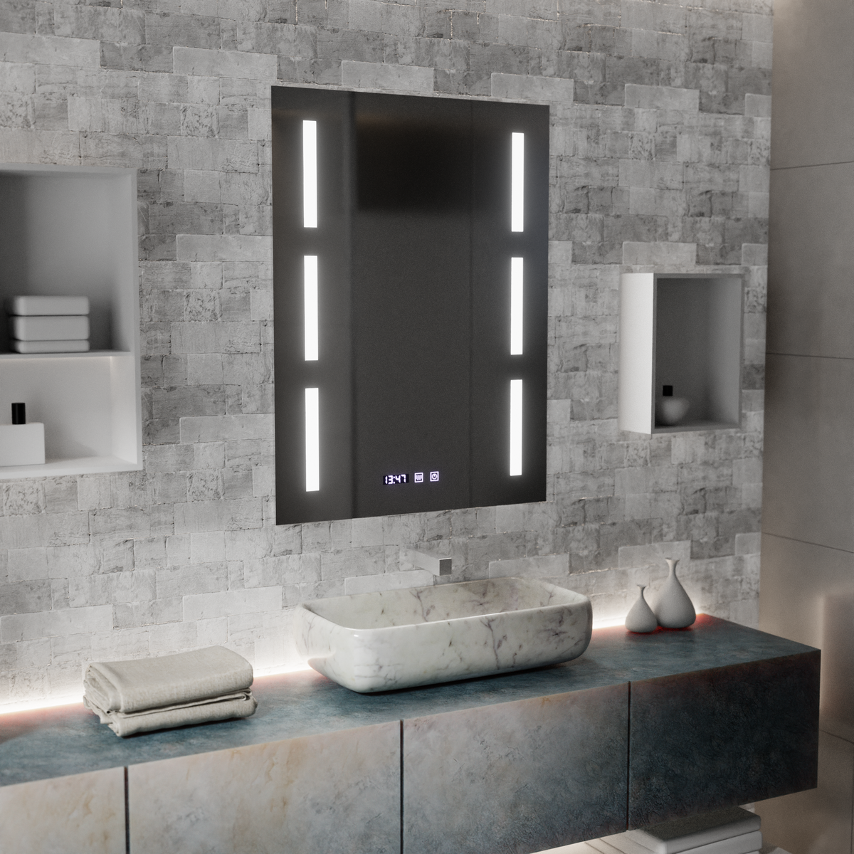 Oglinda LED Touch Erich S86/60X80 Sistem Dezaburire, Ceas si Temperatura 60x80 cm